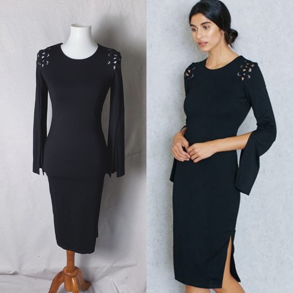 black dress with split sleeves